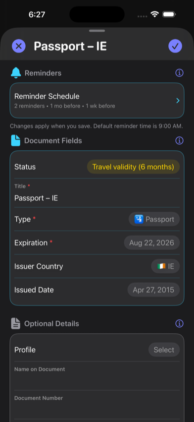 RenewalKit passport record screen
