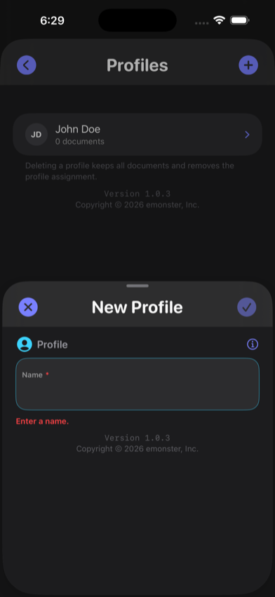Profiles screen and new profile editor