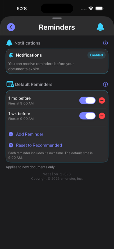 RenewalKit reminder settings screen